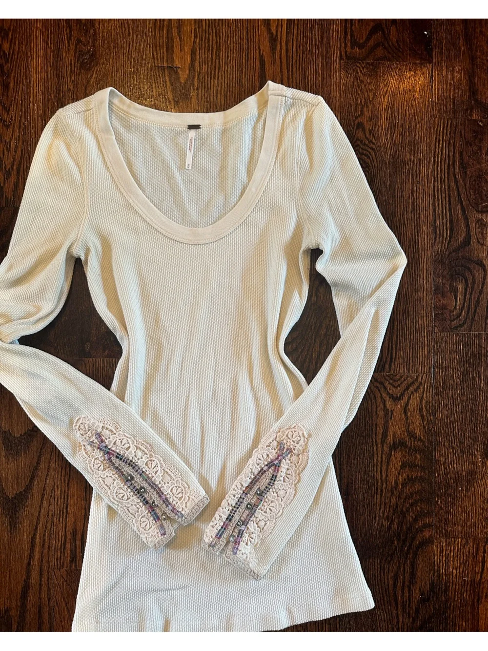 Free People Thermal with lace detail sleeves